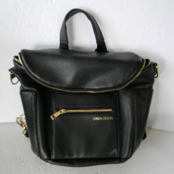 Fawn Design Diaper Bag Backpack Shoulder Strap Black Mom Dad Soft Vegan LeatherF - Picture 1 of 9
